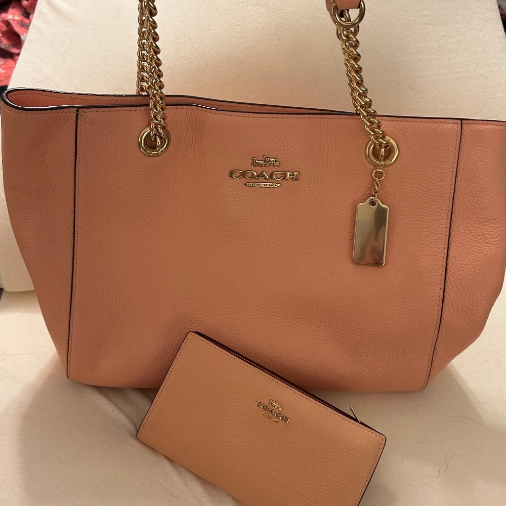 Coach Light pink Leather Tote with matching wallet